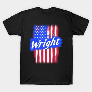 American Flag Wright Family Gift For Men Women, Surname Last Name T-Shirt